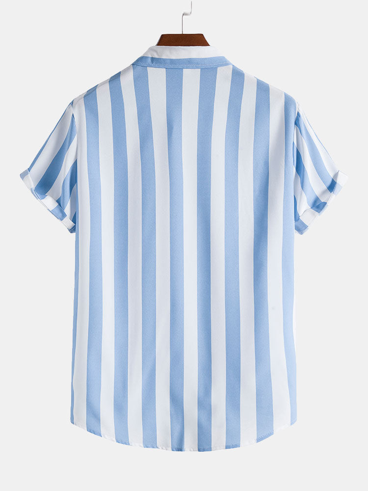 Men's Striped Button Shirt and Swim Shorts Two Piece Set