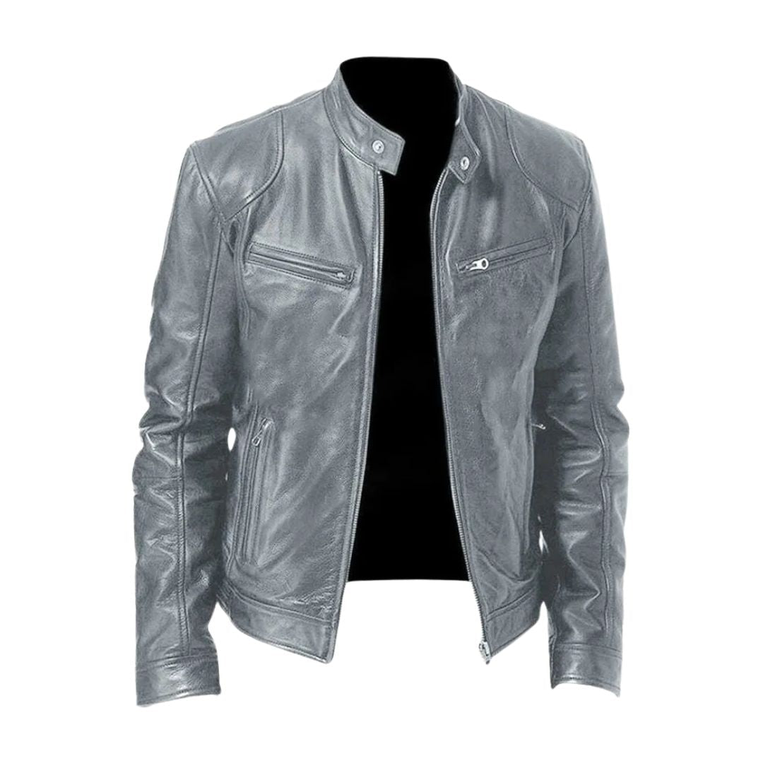 Men's Casual Zipper Jacket with Stand Collar and Functional Pockets