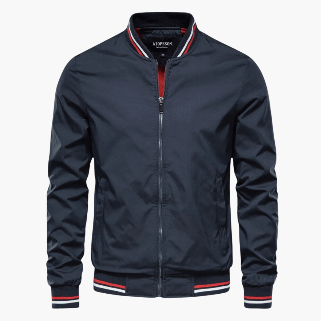 Men's Lightweight Bomber Jacket with Striped Ribbed Trim