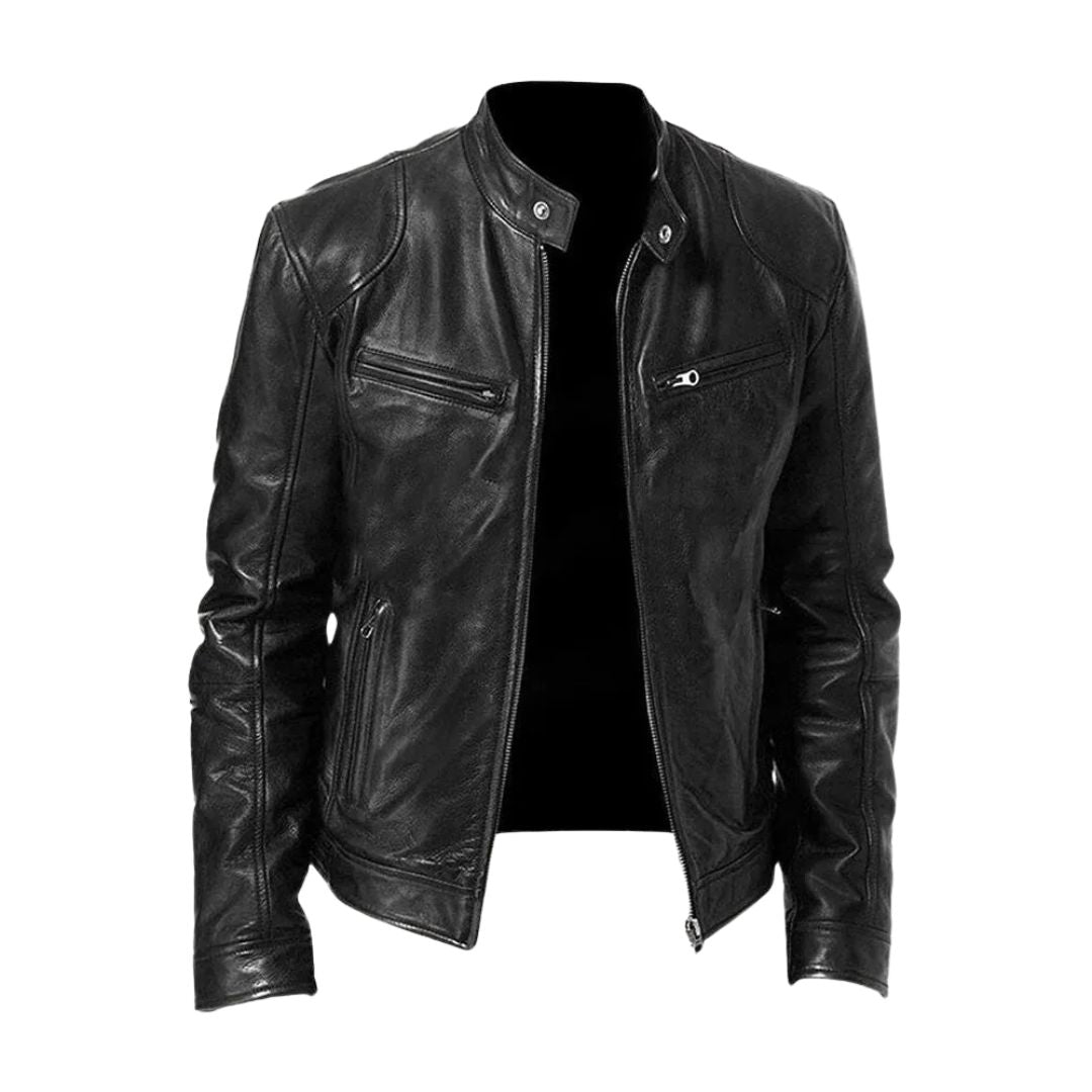 Men's Casual Zipper Jacket with Stand Collar and Functional Pockets