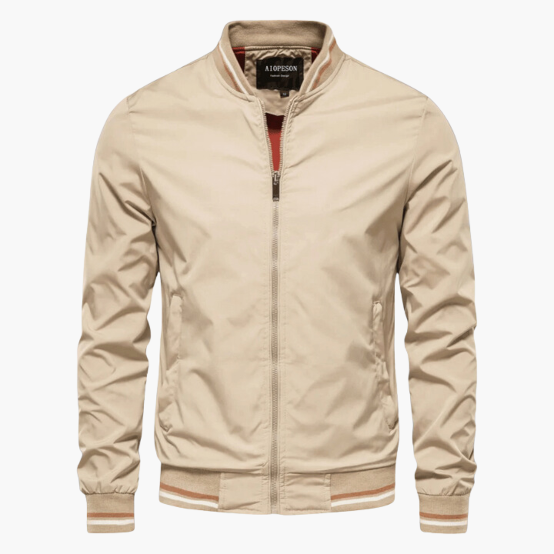 Men's Lightweight Bomber Jacket with Striped Ribbed Trim