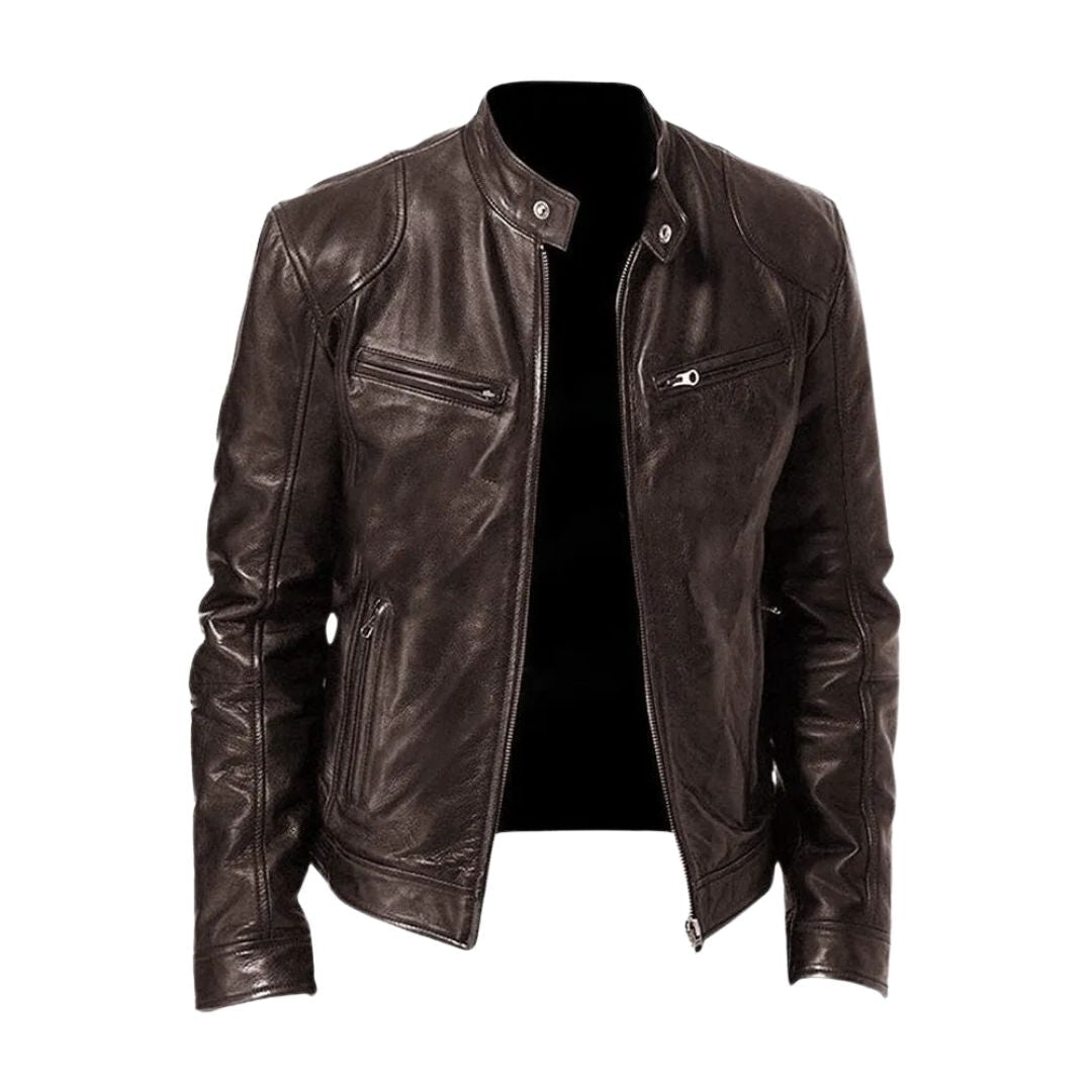 Men's Casual Zipper Jacket with Stand Collar and Functional Pockets