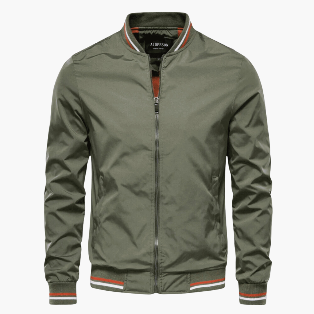 Men's Lightweight Bomber Jacket with Striped Ribbed Trim