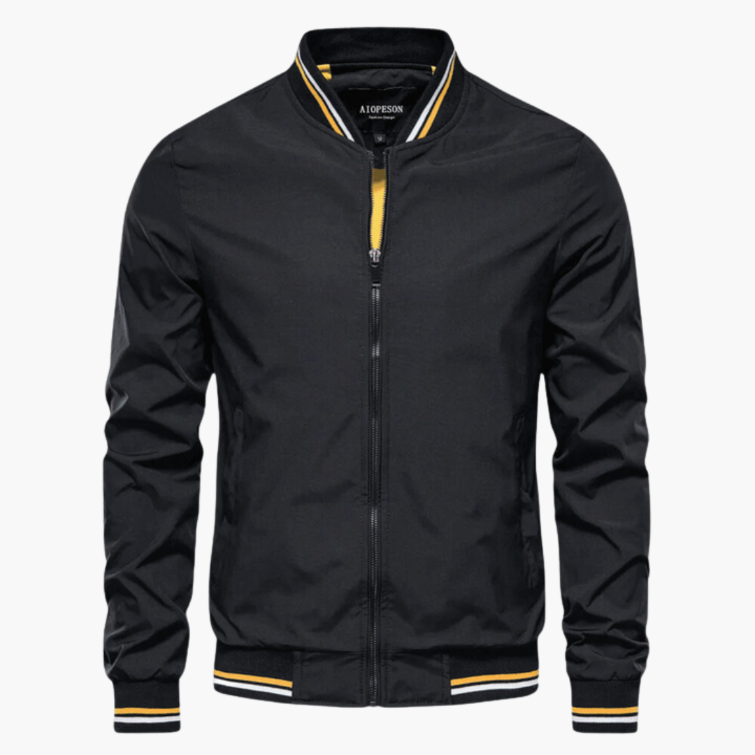 Men's Lightweight Bomber Jacket with Striped Ribbed Trim