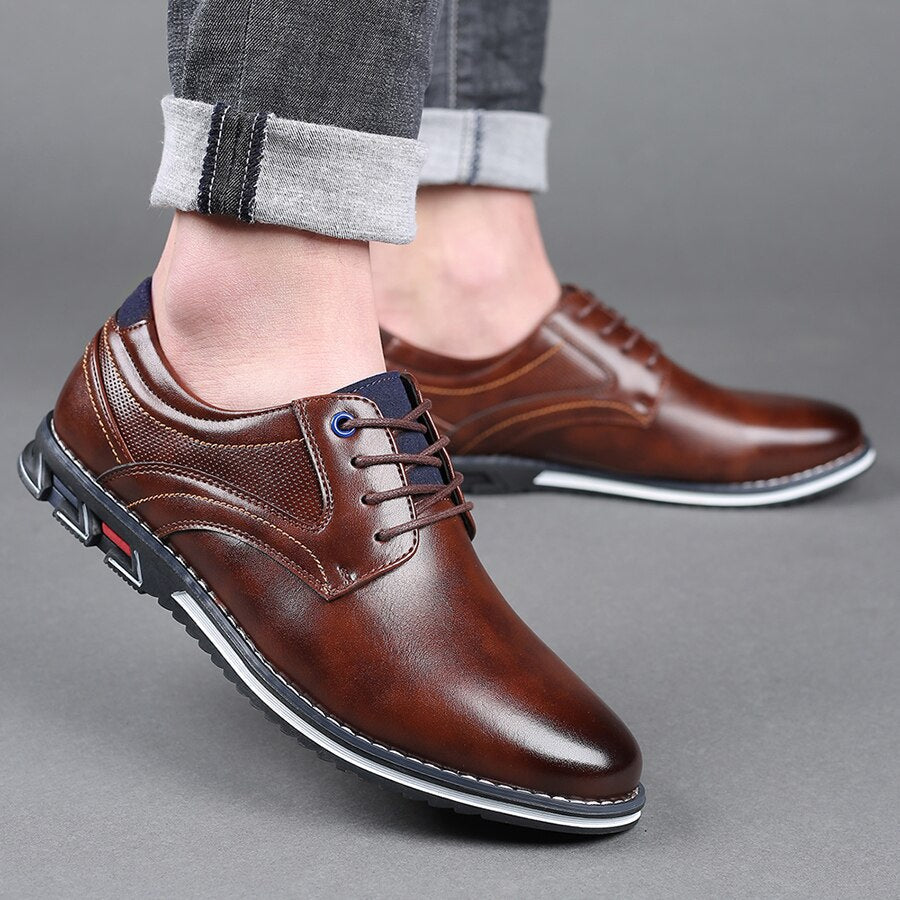 Men's Lace-Up Loafers with Cushioned Sole and Stitch Panel Detail