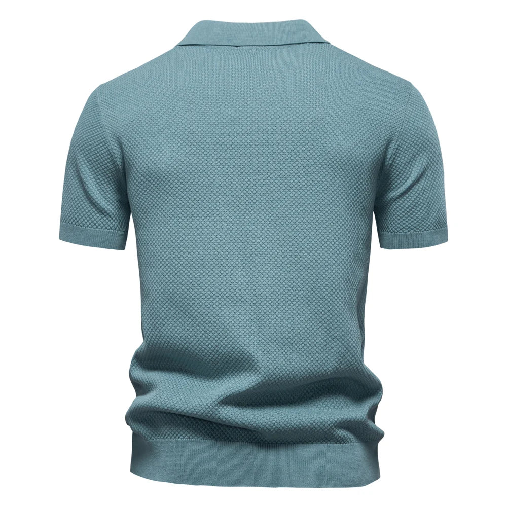 Men's Short Sleeve Polo Shirt with Textured Knit Design