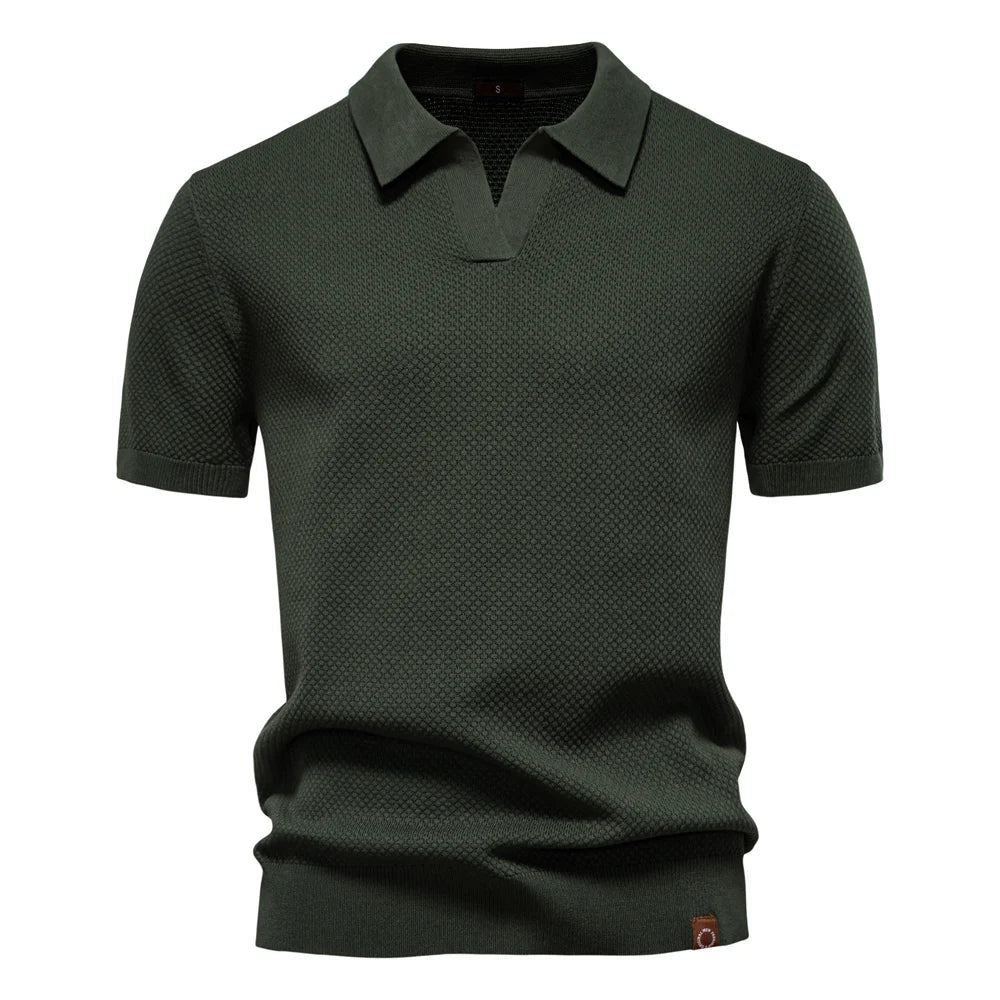 Men's Short Sleeve Polo Shirt with Textured Knit Design