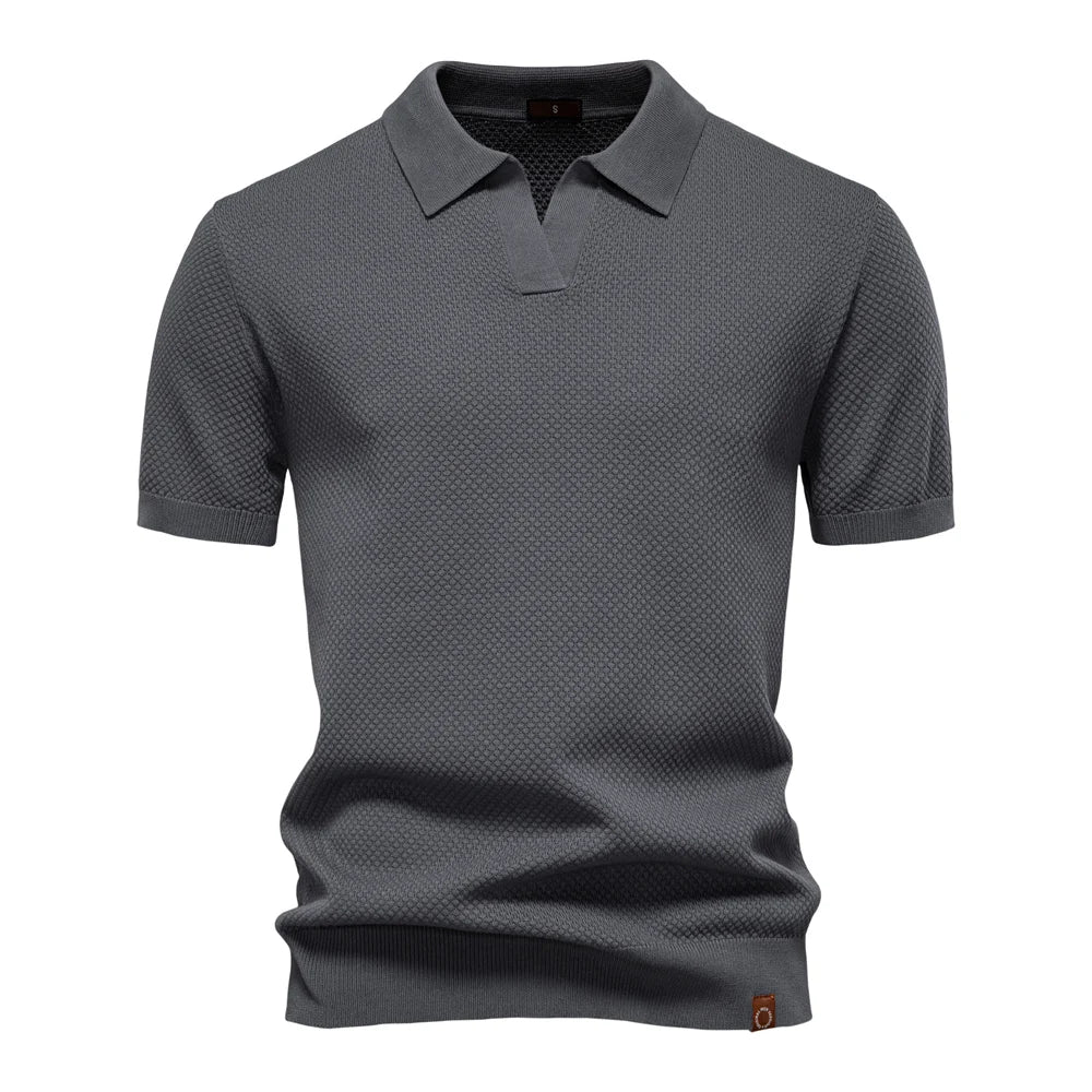 Men's Short Sleeve Polo Shirt with Textured Knit Design
