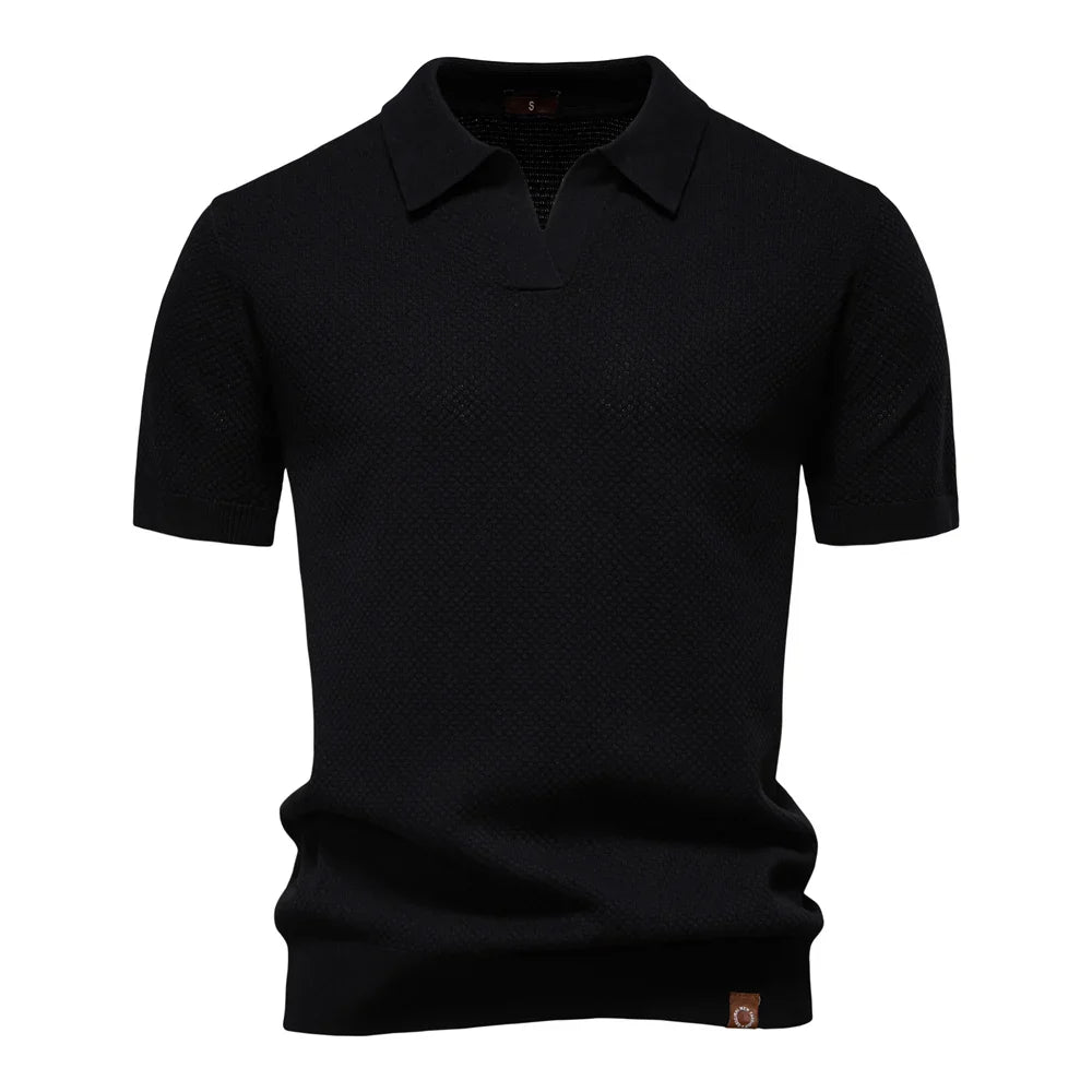 Men's Short Sleeve Polo Shirt with Textured Knit Design