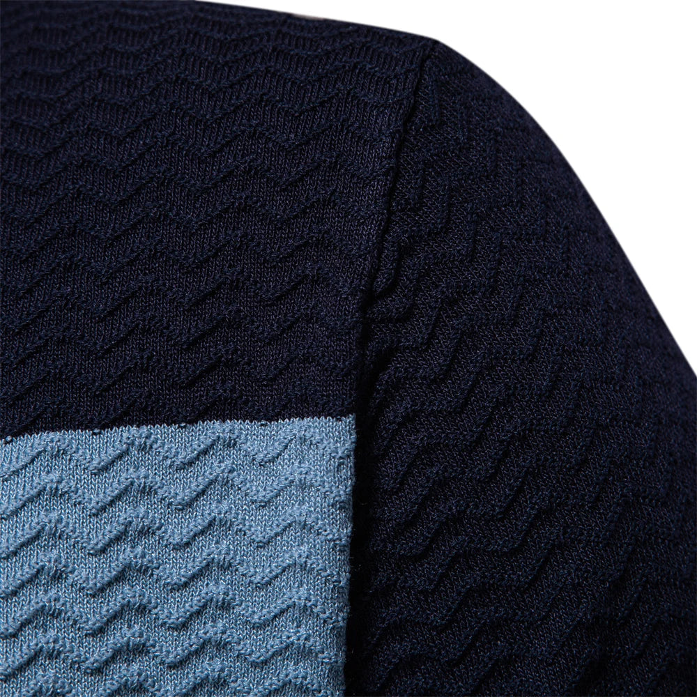 Men's Short-Sleeve Knit Polo Shirt with Striped Chest and Zip Neck