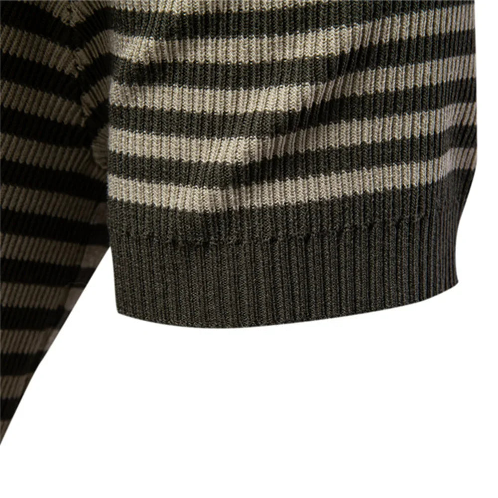 Men's Short Sleeve Striped Polo Shirt with Contrast Knit Design