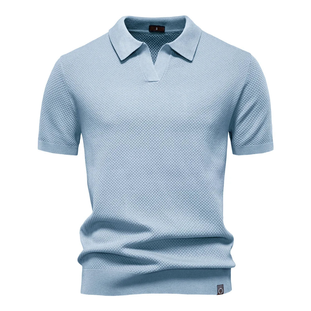 Men's Short Sleeve Polo Shirt with Textured Knit Design