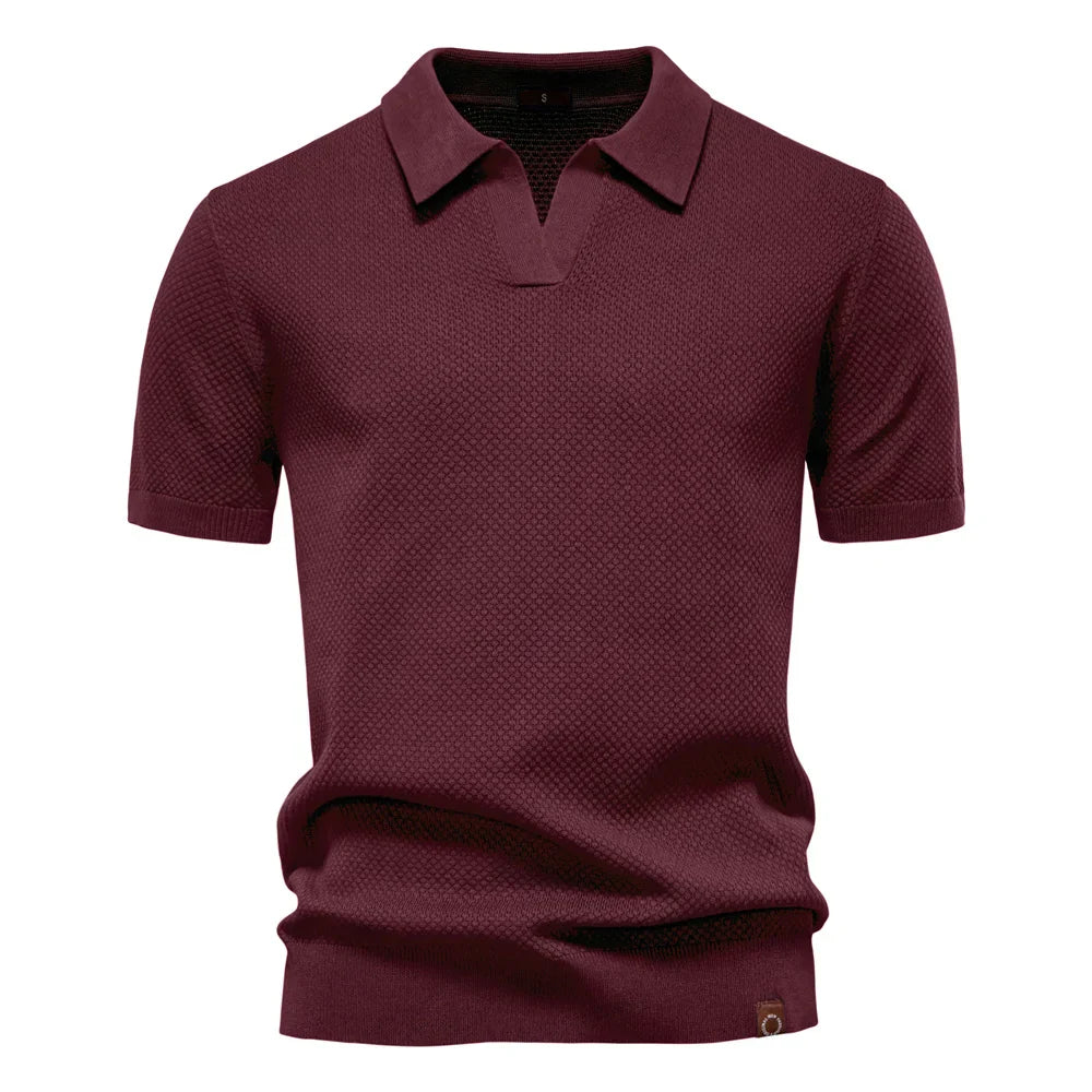 Men's Short Sleeve Polo Shirt with Textured Knit Design