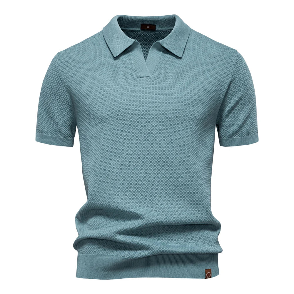 Men's Short Sleeve Polo Shirt with Textured Knit Design