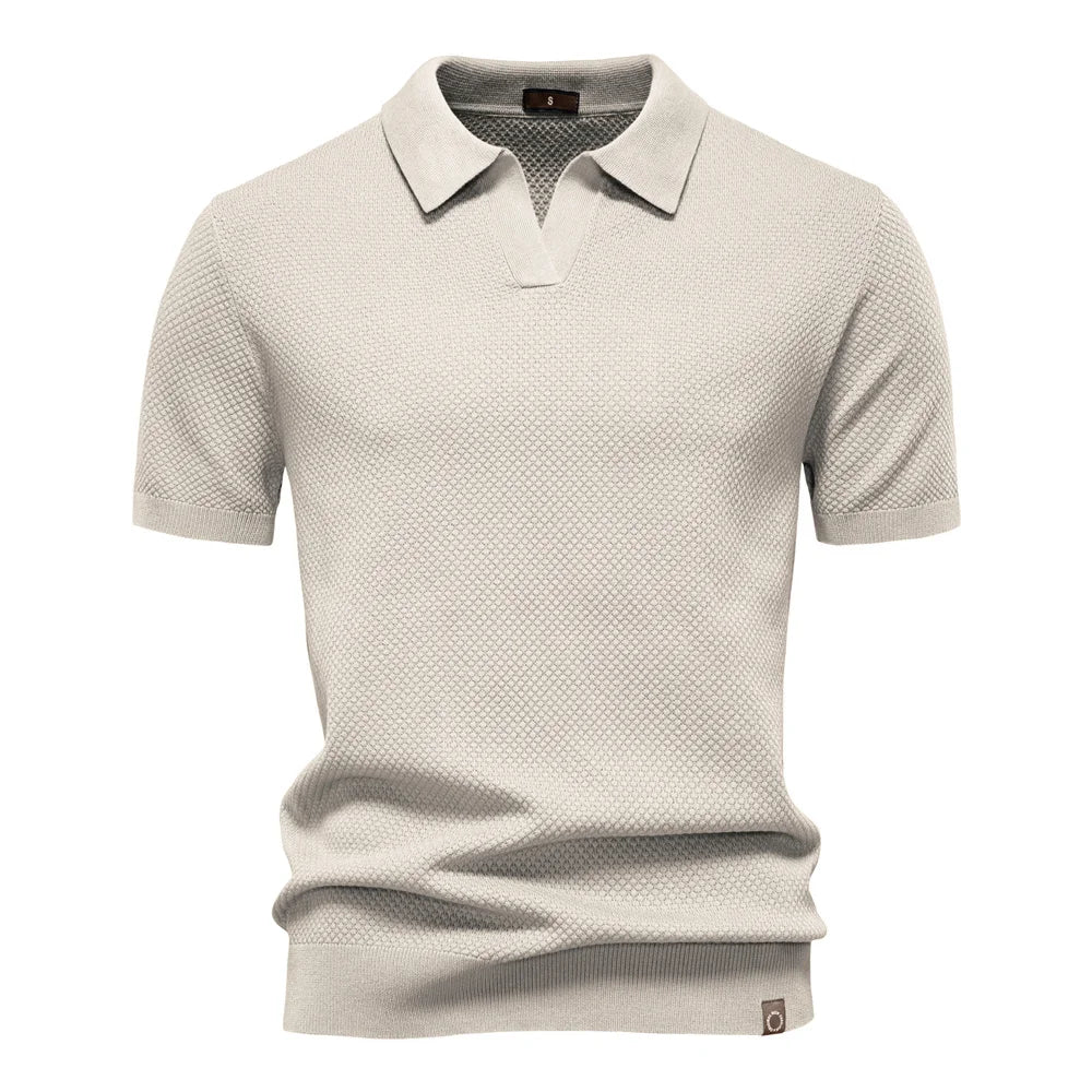 Men's Short Sleeve Polo Shirt with Textured Knit Design